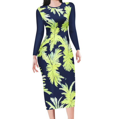 Puakenikeni - Lime Green and Black Women Bodycon Midi Sheath Dress - Luxtrini, LLC