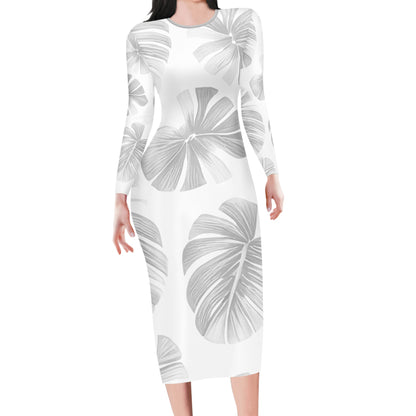 White Monstera Women Bodycon Midi Sheath Dress - up to 4XL