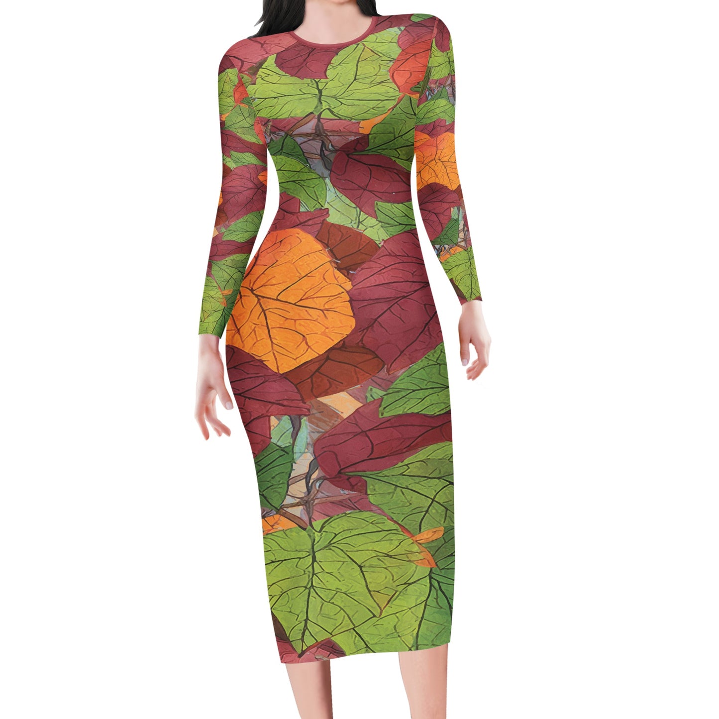 Autumn Leaves Women Bodycon Midi Sheath Dress - up to 4XL