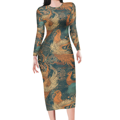 Majestic Dragon and Graceful Phoenix Women Bodycon Midi Sheath Dress