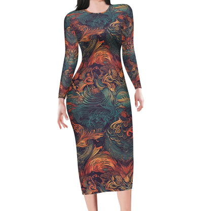 Majestic Dragon and Ethereal Phoenix Women Bodycon Midi Sheath Dress