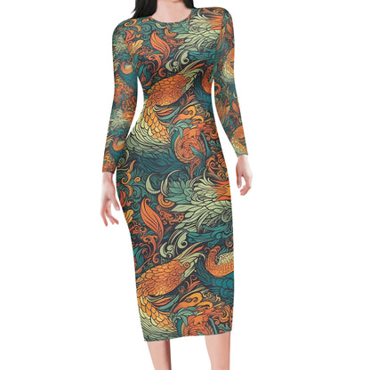 Our Exquisite Dragon and Phoenix Women Bodycon Midi Sheath Dress