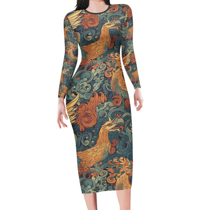 The Dragon and Phoenix are a harmonious duo, representing a balance of power and grace. Women Bodycon Midi Sheath Dress