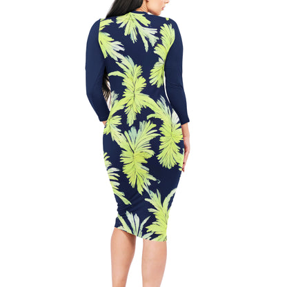 Puakenikeni - Lime Green and Black Women Bodycon Midi Sheath Dress - Luxtrini, LLC