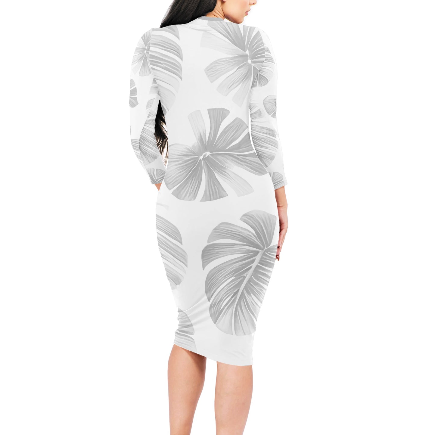 White Monstera Women Bodycon Midi Sheath Dress - up to 4XL