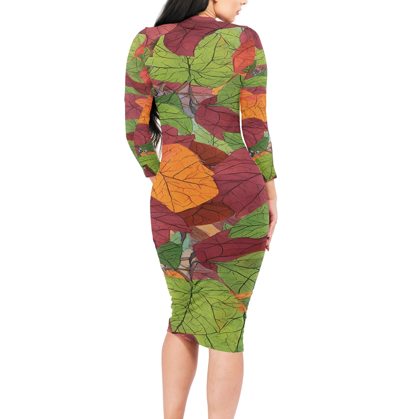 Autumn Leaves Women Bodycon Midi Sheath Dress - up to 4XL