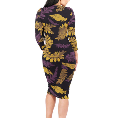 Lauae Purple and Yellow Women Bodycon Midi Sheath Dress