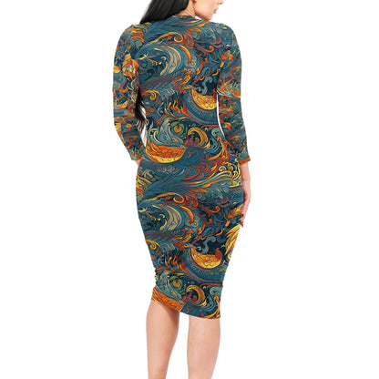 Majestic Dragon and a Graceful Phoenix Women Bodycon Midi Sheath Dress