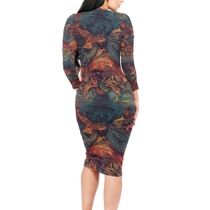 Majestic Dragon and Ethereal Phoenix Women Bodycon Midi Sheath Dress