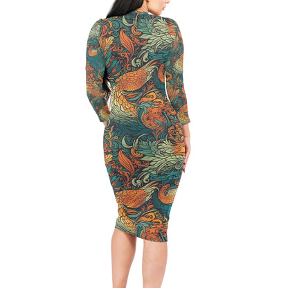 Our Exquisite Dragon and Phoenix Women Bodycon Midi Sheath Dress