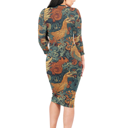 The Dragon and Phoenix are a harmonious duo, representing a balance of power and grace. Women Bodycon Midi Sheath Dress