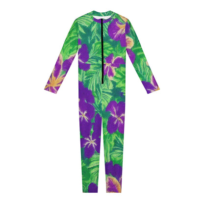 Blue Flag Iris on Green Women Jumpsuit - Luxtrini, LLC