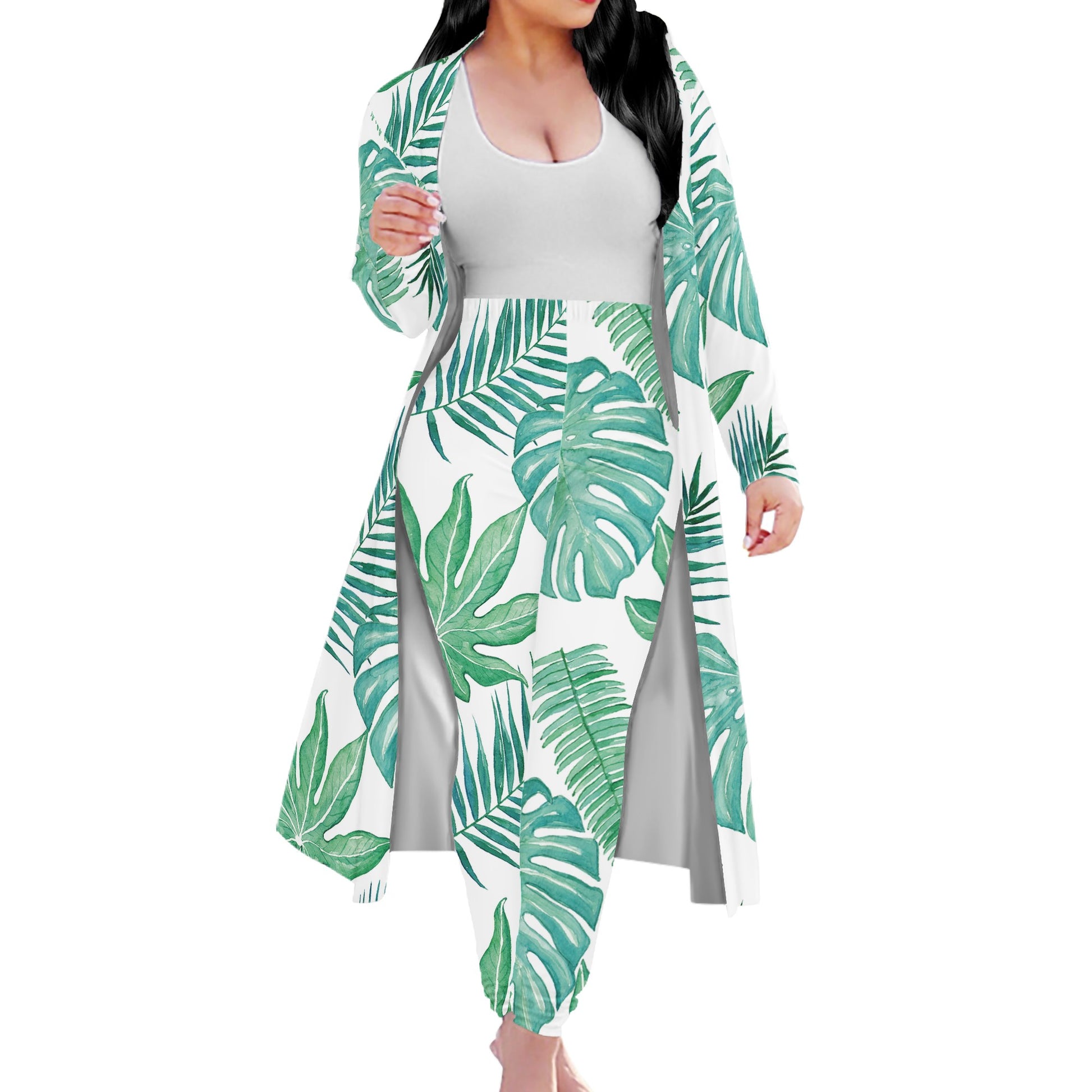 Palm and Monstera Leaf Green Women Overalls Sportwear Women