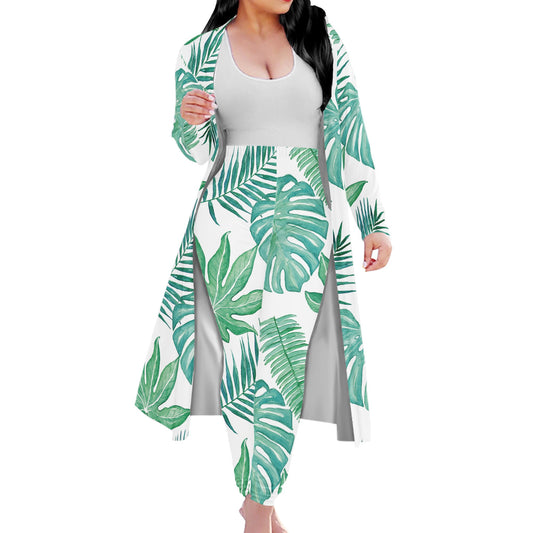 Palm and Monstera Leaf Green Women Overalls Sportwear