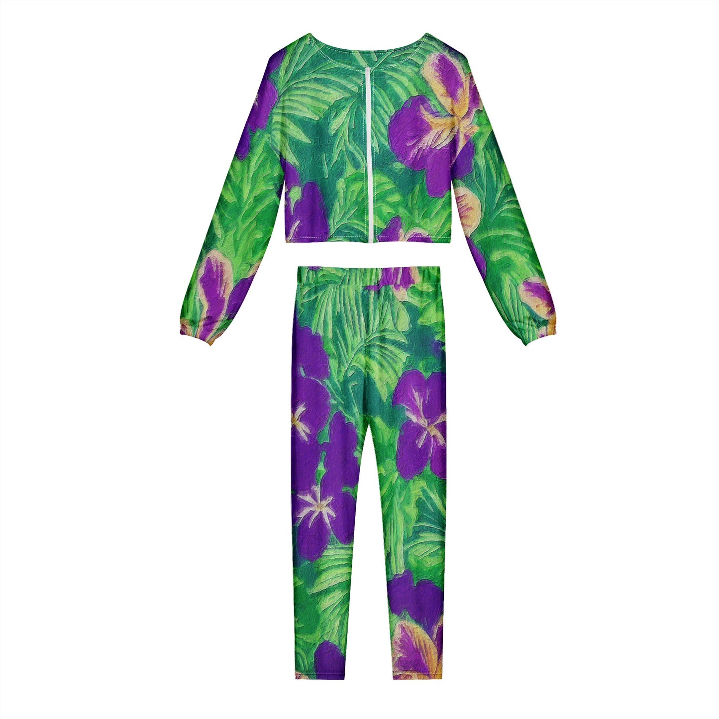 Blue Flag Iris on Green Sexy 2 Pieces Set Outfit for Women - Luxtrini, LLC