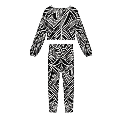 Black and White Polynesian Sexy 2 Pieces Set Outfit for Women