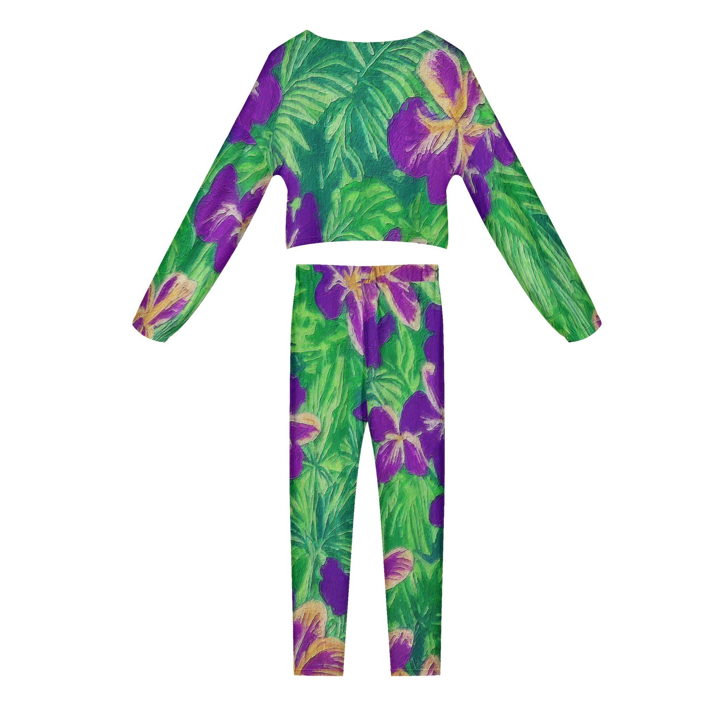 Blue Flag Iris on Green Sexy 2 Pieces Set Outfit for Women - Luxtrini, LLC