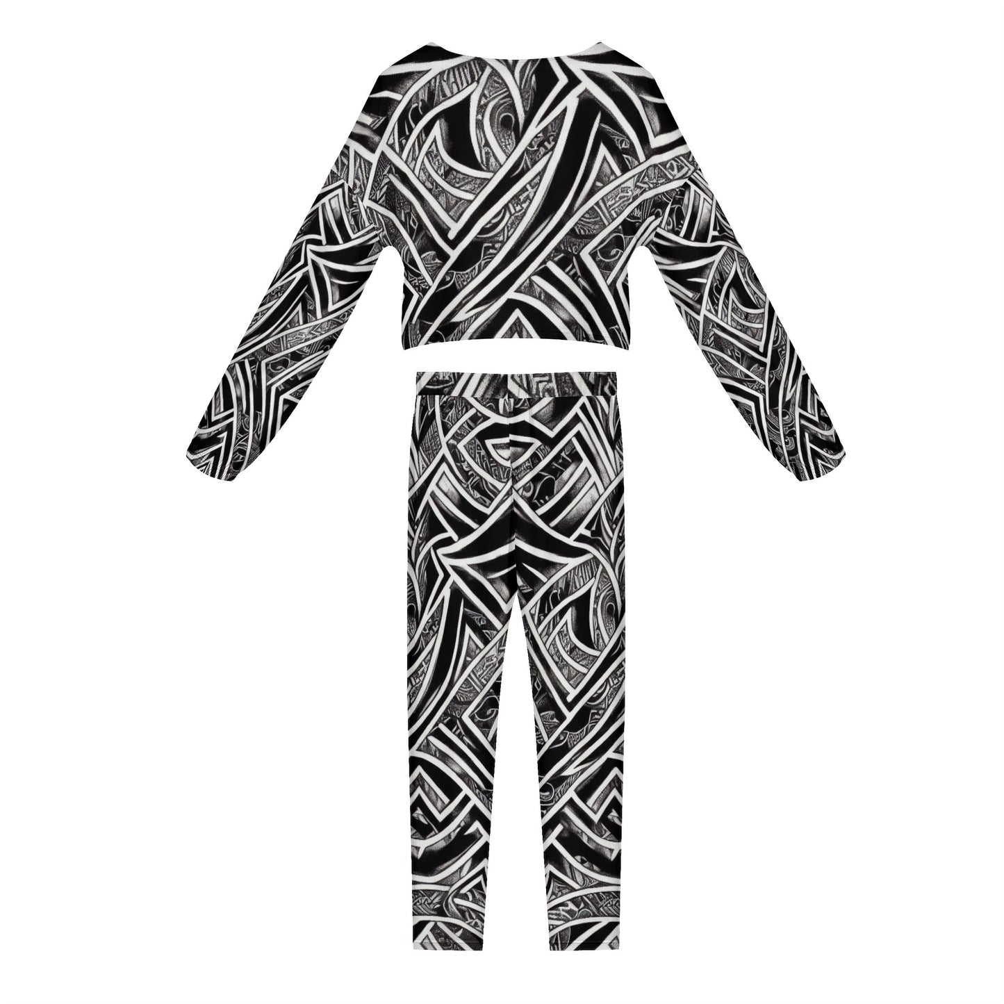 Black and White Polynesian Sexy 2 Pieces Set Outfit for Women