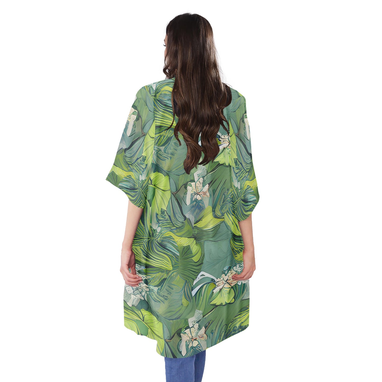 American Lotus Half Sleeves Knee-length Open Front Cardigan - Luxtrini, LLC