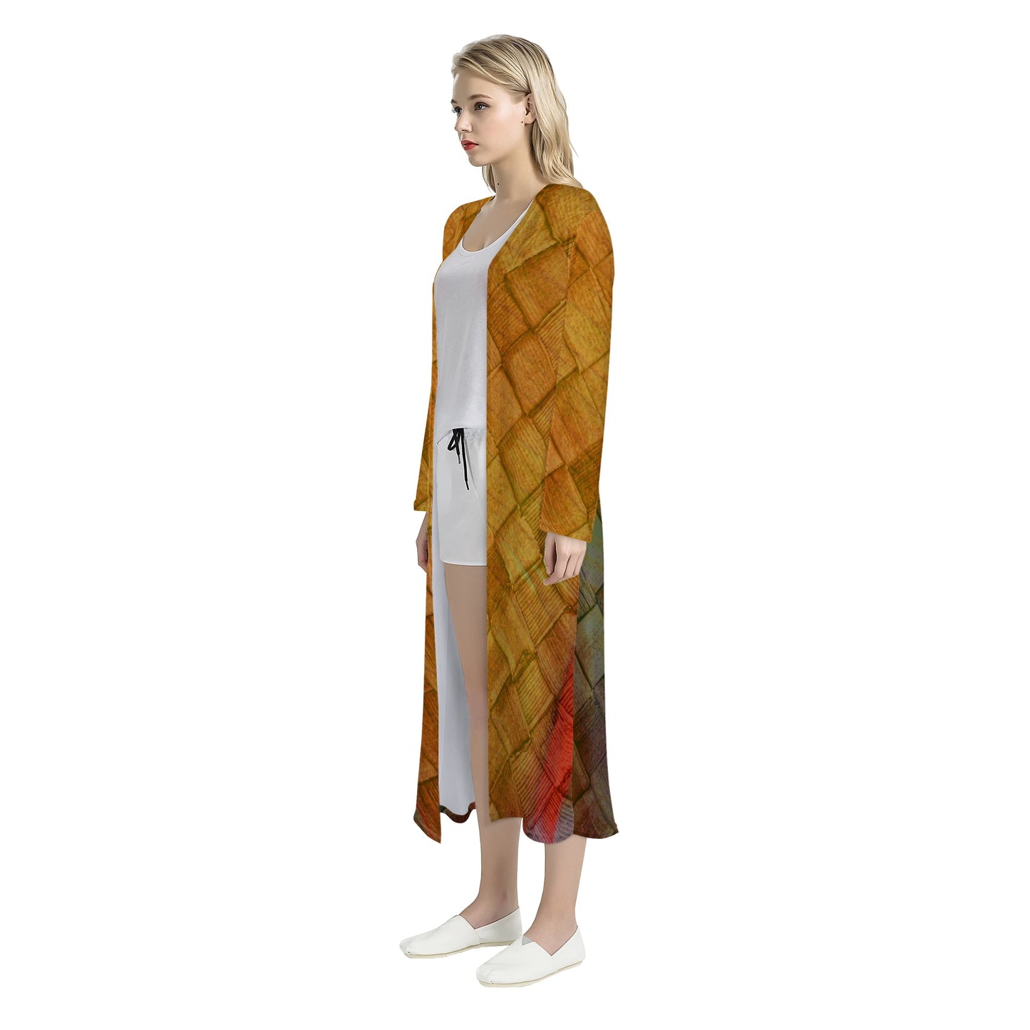 Lauhala Weave Women's Casual Long Open Front Cardigan