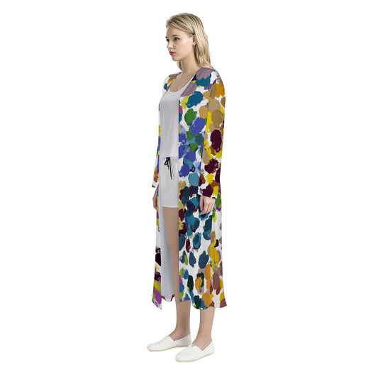 Multicolored spots Women's Casual Long Open Front Cardigan