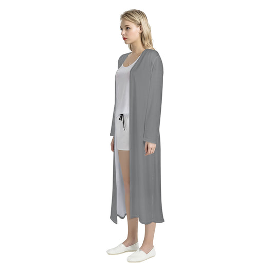 Silver Gray Women's Casual Long Open Front Cardigan