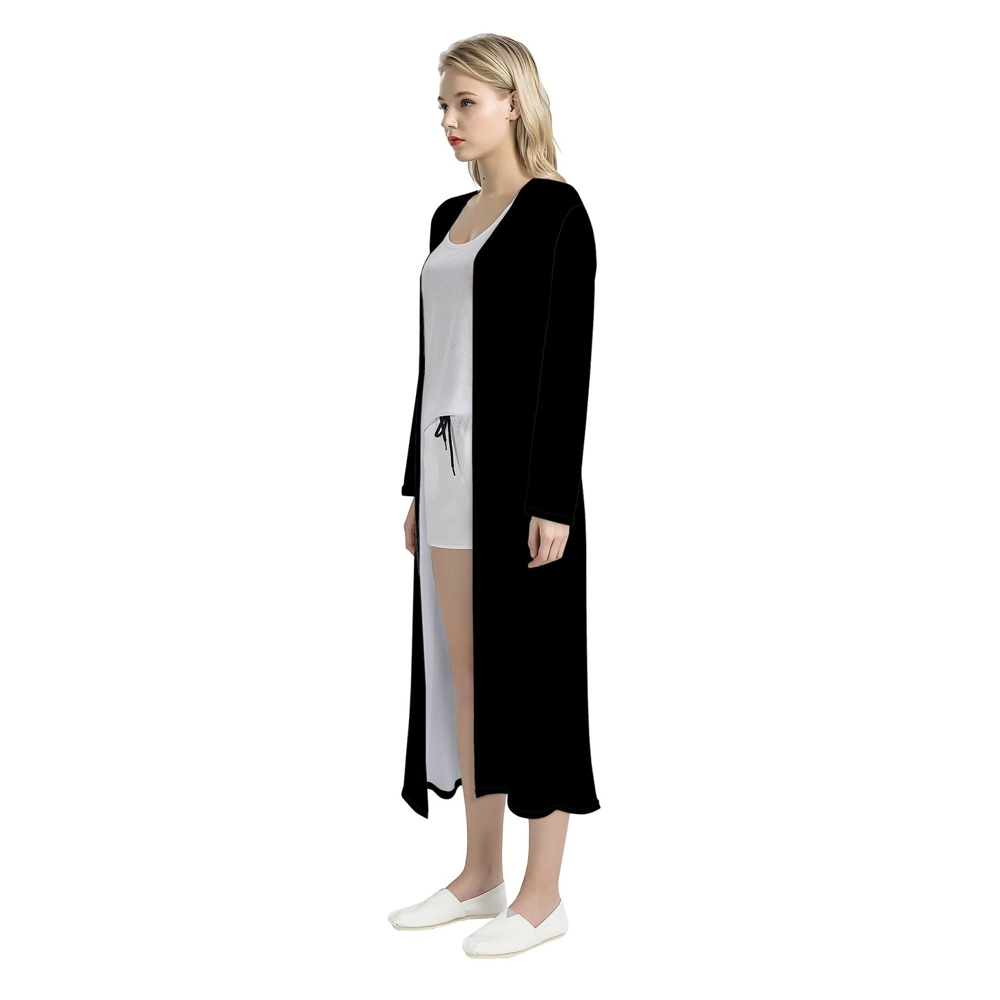 Black - Women's Casual Long Open Front Cardigan