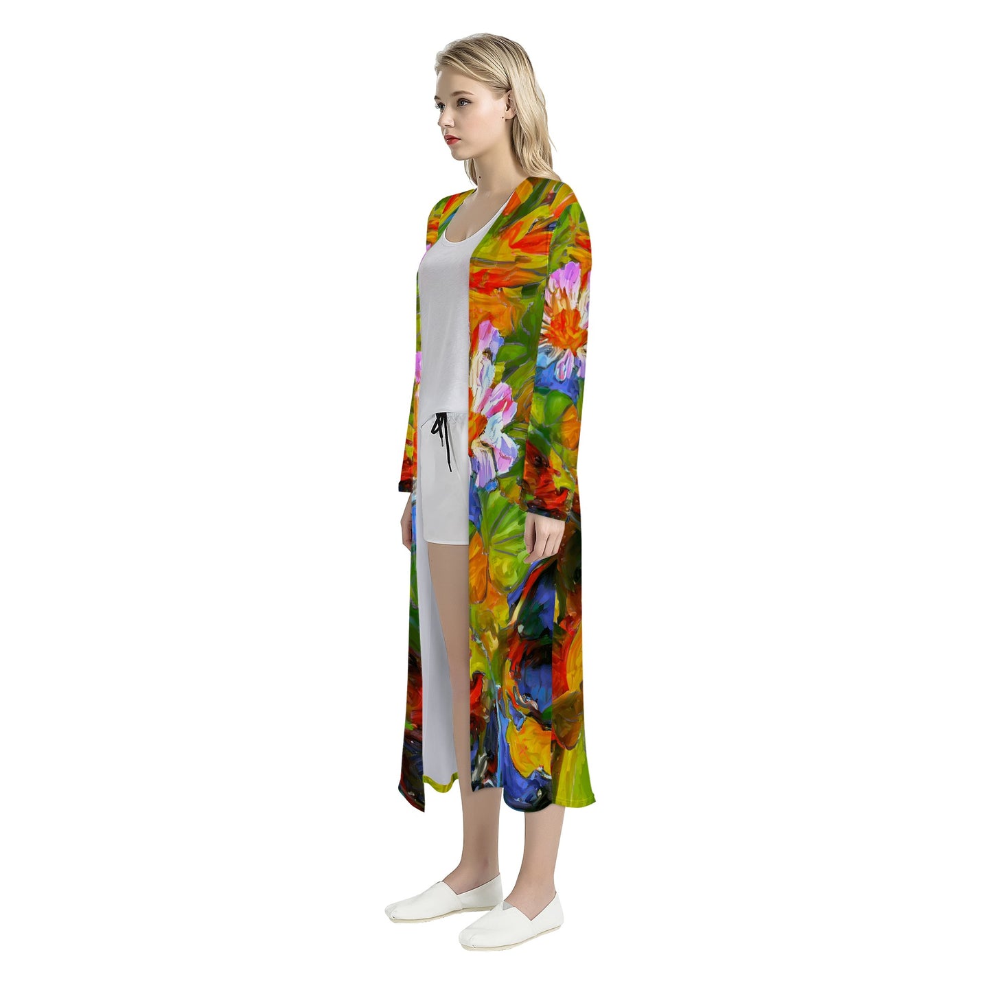 Petunia Flower Women's Casual Long Open Front Cardigan