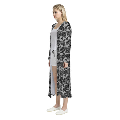 Poker Women's Casual Long Open Front Cardigan - Luxtrini, LLC