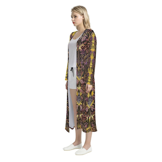 Hawaiian Golden Puakenikeni Women's Casual Long Open Front Cardigan