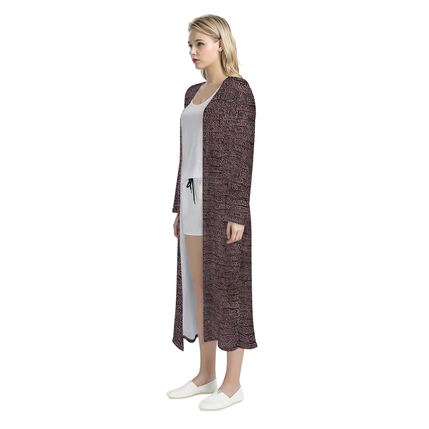 African | Ethnic | Mudcloth | Women's Casual Long Open Front Cardigan