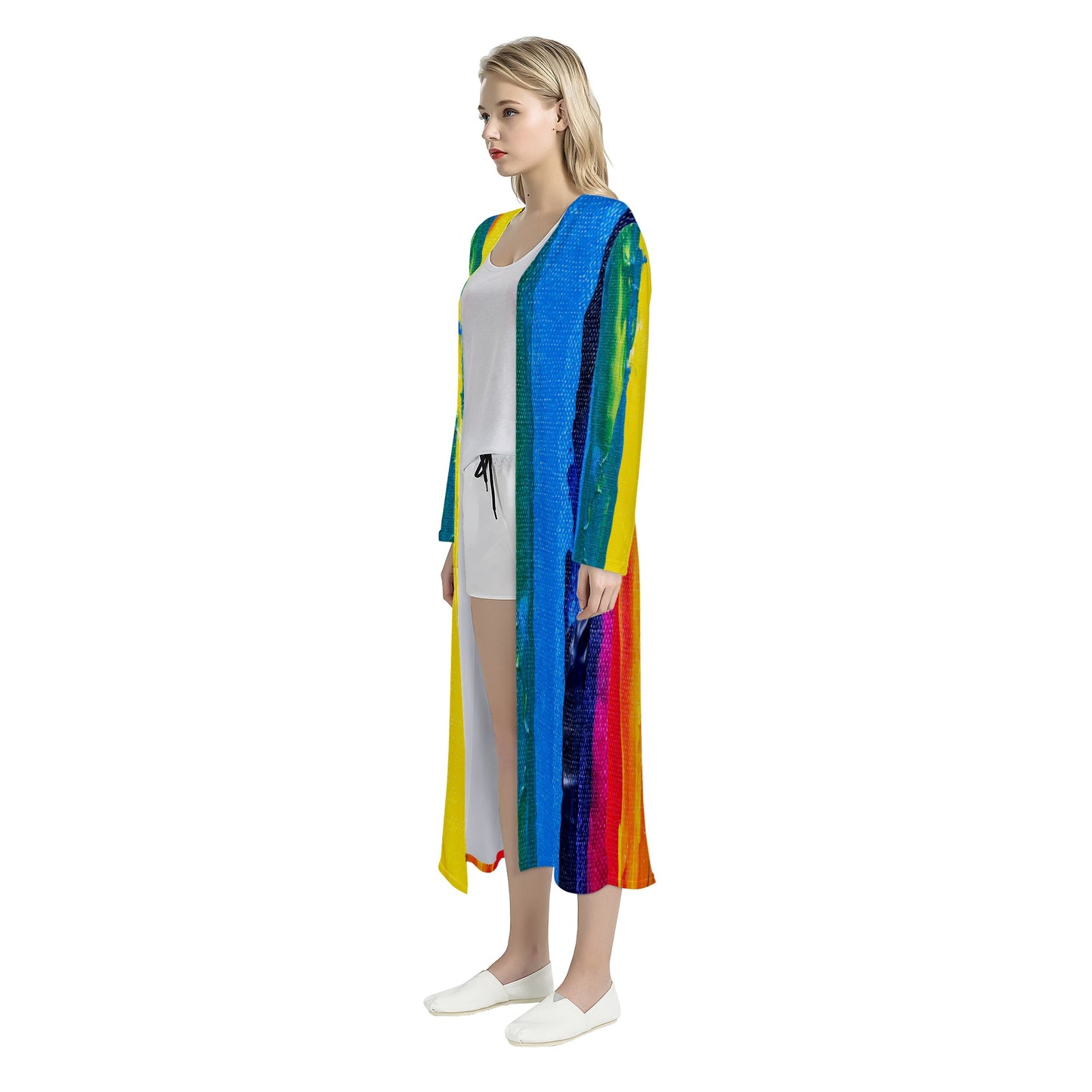 Rainbow Painting Women's Casual Long Open Front Cardigan