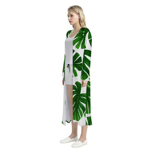 Green Monstera Women's Casual Long Open Front Cardigan Women