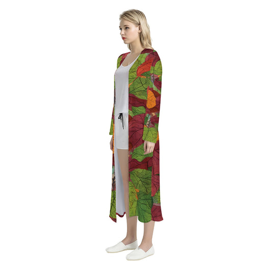 Autumn Leaves Women's Casual Long Open Front Cardigan