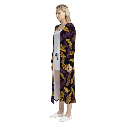 Lauae Purple and Yellow Women's Casual Long Open Front Cardigan Women White