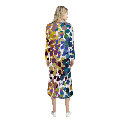 Multicolored spots Women's Casual Long Open Front Cardigan