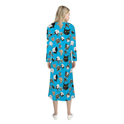 Stylish Blue Moggy Print Women's Open Front Cardigan