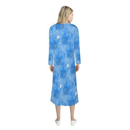 Blue Seashell Ocean Women's Casual Long Open Front Cardigan