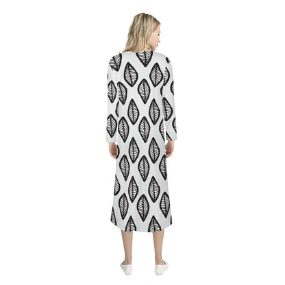 African | Ethnic | Mudcloth | #16 Black and White Women's Casual Long Open Front Cardigan