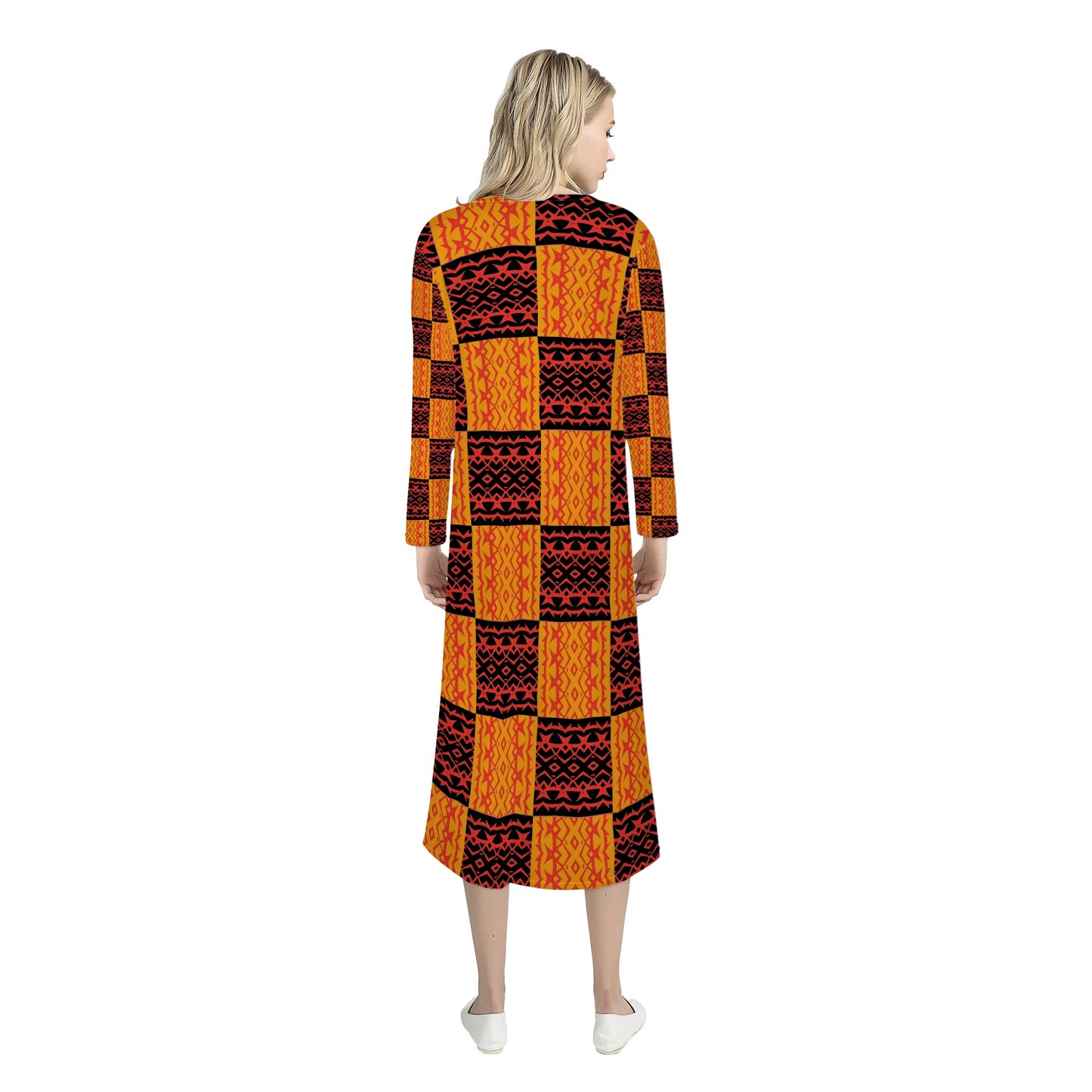 Black and Orange Tribal Design - Women's Casual Long Open Front Cardigan