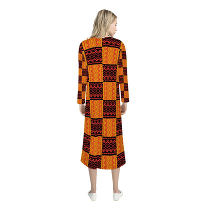 Black and Orange Tribal Design - Women's Casual Long Open Front Cardigan