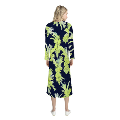 Puakenikeni - Lime Green and Black Women's Casual Long Open Front Cardigan - Luxtrini, LLC