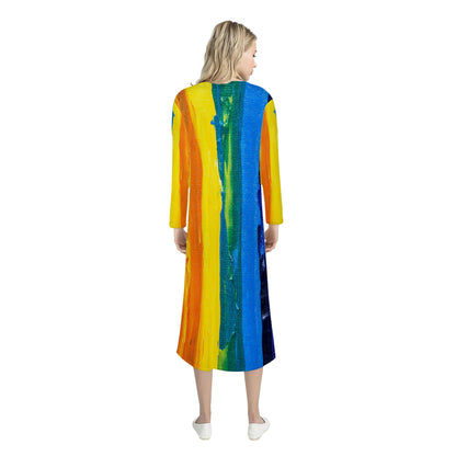 Rainbow Painting Women's Casual Long Open Front Cardigan