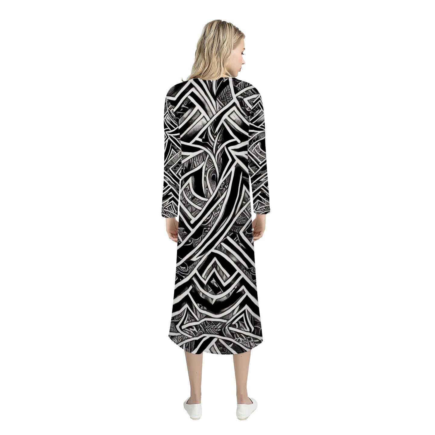 Black and White Polynesian Women's Casual Long Open Front Cardigan