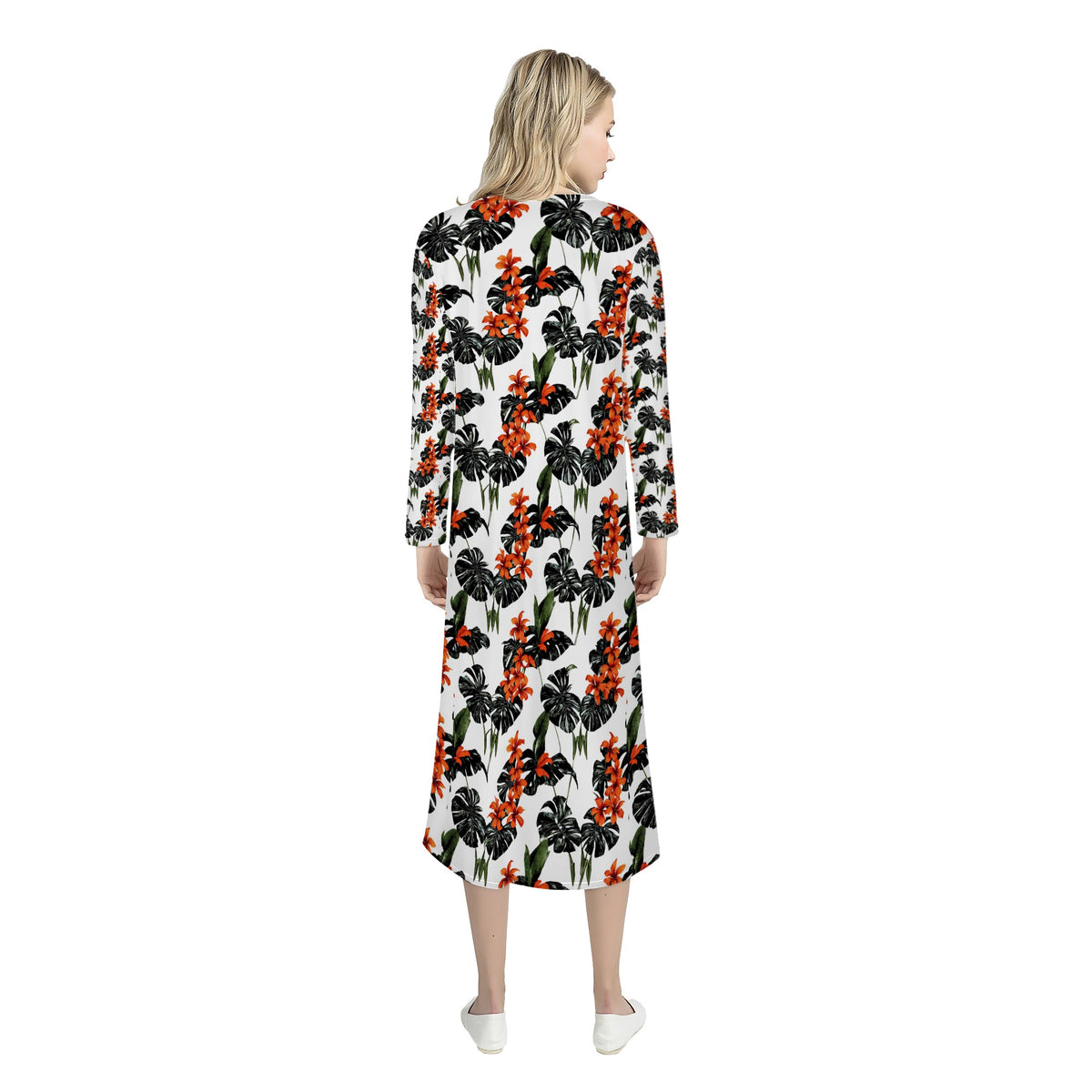 Tropical Red Women's Casual Long Open Front Cardigan