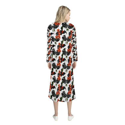 Tropical Red Women's Casual Long Open Front Cardigan