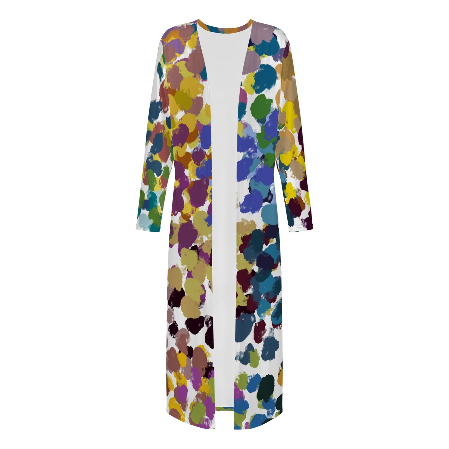 Multicolored spots Women's Casual Long Open Front Cardigan