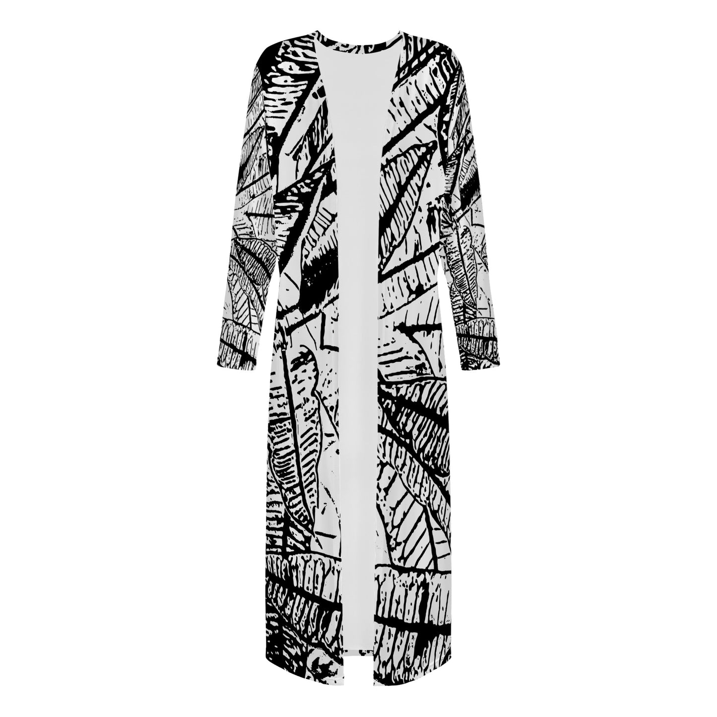 Black and White Croton Women's Casual Long Open Front Cardigan