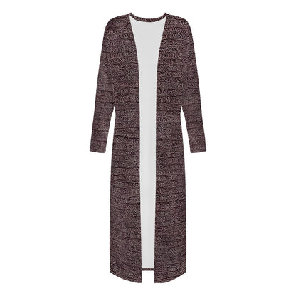 African | Ethnic | Mudcloth | Women's Casual Long Open Front Cardigan