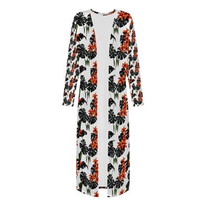 Tropical Red Women's Casual Long Open Front Cardigan